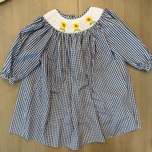 Blue Gingham Kids Top with Sunflower Embroidery The Bailey Boys 2t